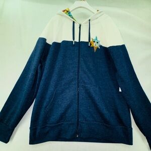 NWT Disneyland Resort Compass Full-Zip Hooded Sweatshirt Hoodie Blue & White XL